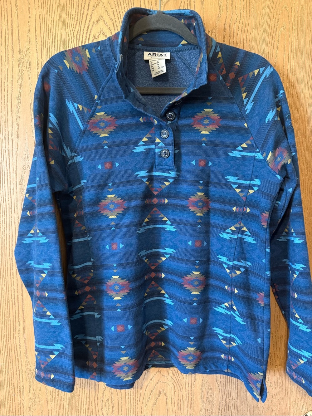 Ariat Blue Aztec Button-Front Pullover
